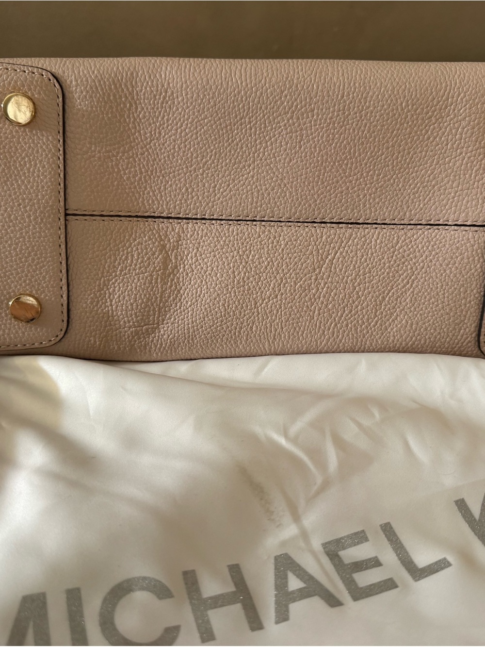 Michael Kors Taupe Pebbled Leather Satchel with Gold Hardware